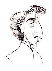Frédéric Chopin, compositeur et pianiste franco-polonais, caricature en sépia